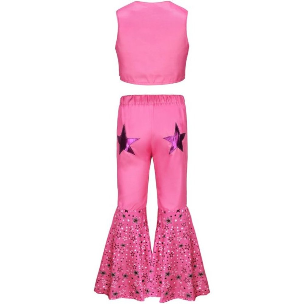 NWT Barbie Movie Pink Cowboy Blue Plaid Gold Jumpsuit Girls Halloween Co… - Picture 2 of 15